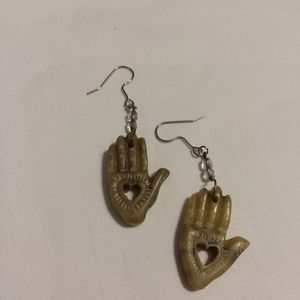 Chakra Heart carved Hand Natural Handmade Earrings